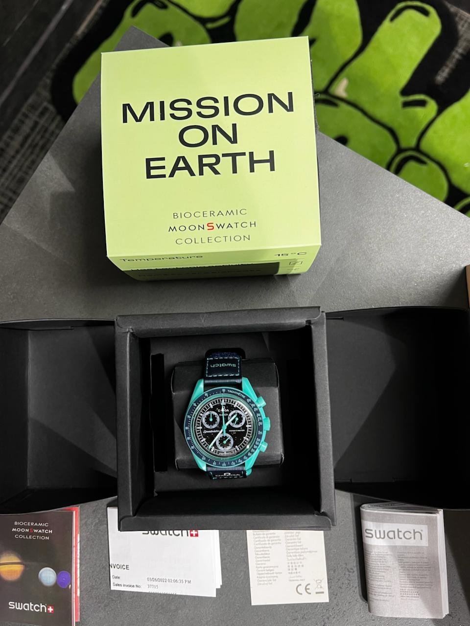 Swatch X Omega Bioceramic Moonswatch Mission To The Moon Earth Blue With Kit - Image 2