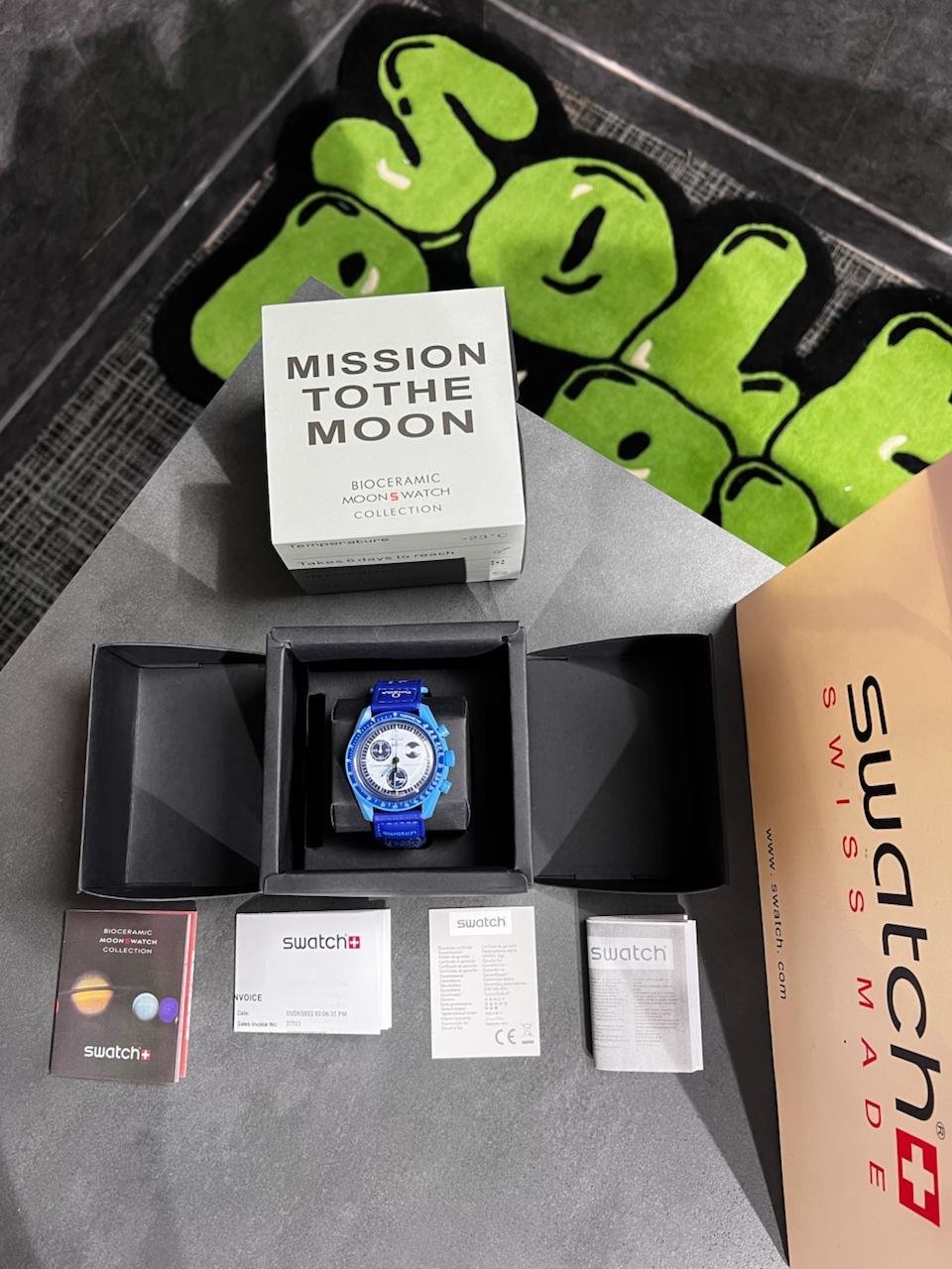 Swatch X Omega Bioceramic Moonswatch Mission To Moon Blue With Kit - Image 2