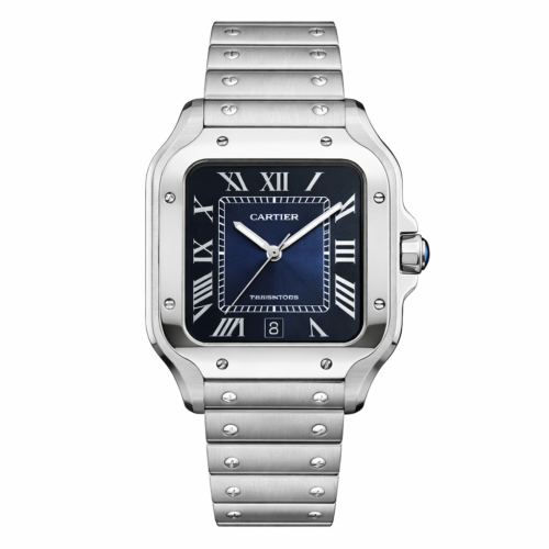 Cartier Santos Blue Dial Stainless Steel Watch