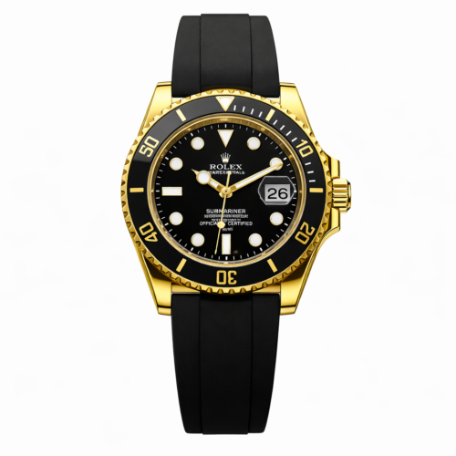 Rolex Submariner Gold Black Dial Rubber Strap