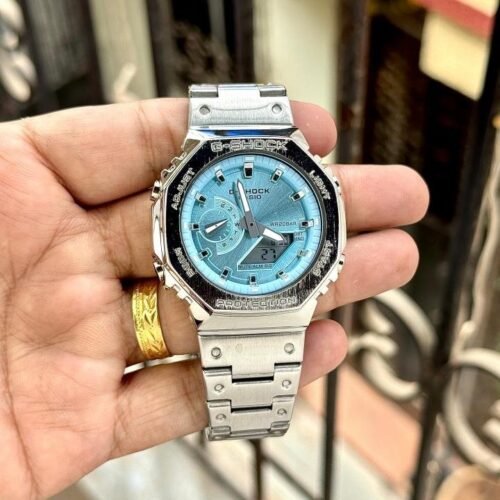Casio G-Shock Analog-Digital Ice Blue Dial Stainless Steel Watch