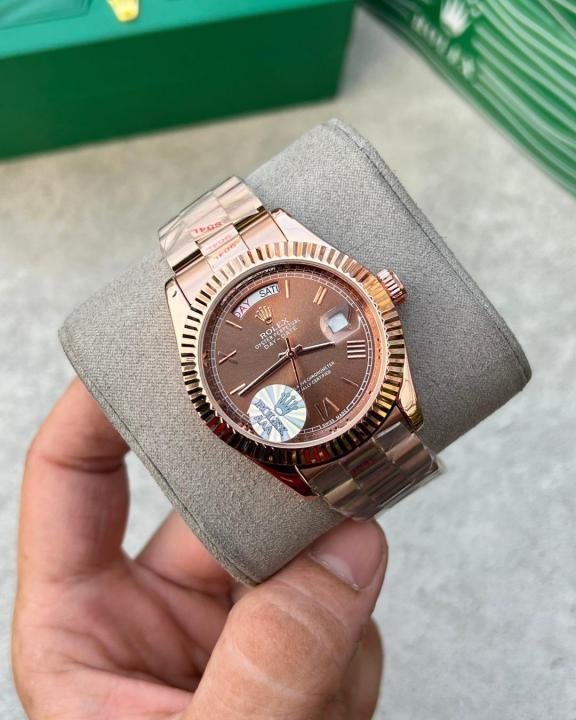 Rolex Oyster Perpetual Day-Date Chocolate Dial Rose Gold Watch - Image 2