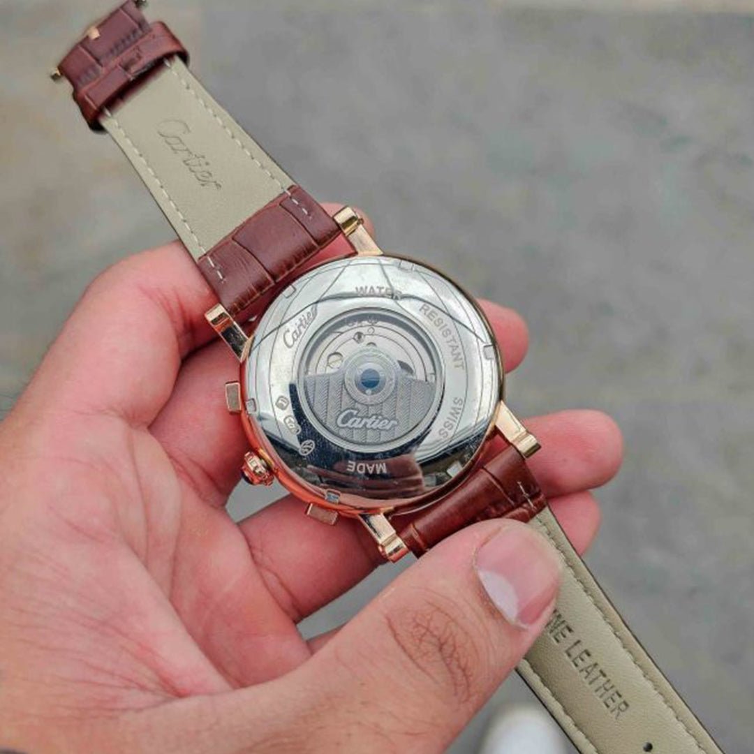 Cartier Leather Brown Automatic Watch C - Image 3