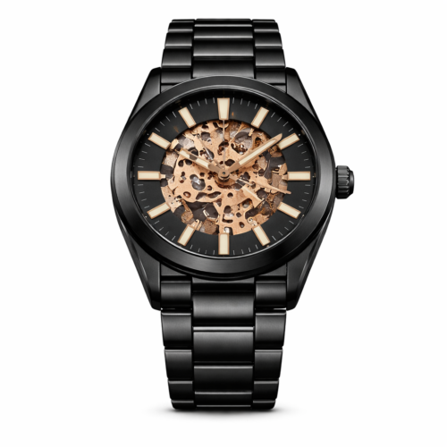 Fossil Black Skeleton Dial Automatic Metal Strap Watch