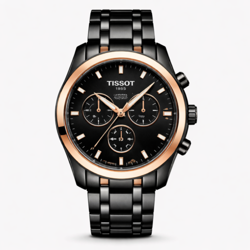 Tissot Two-Tone Chronograph Black Dial Dark Steel Bracelet Watch