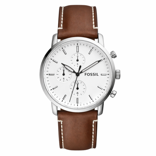 Fossil Grant Chronograph White Dial Brown Leather