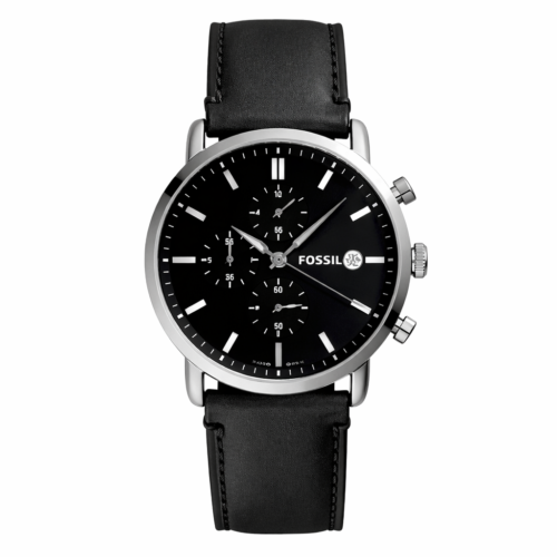 Fossil Grant Chronograph Black Dial Leather Strap