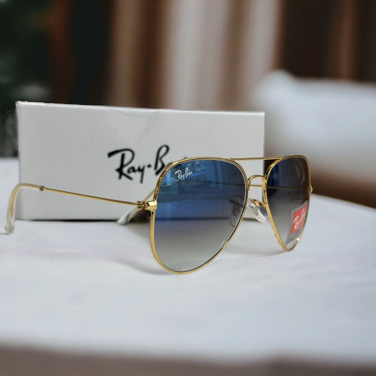 Branded Rb Gold Blue Aviator Sunglasses (With Original Kit) - Image 3
